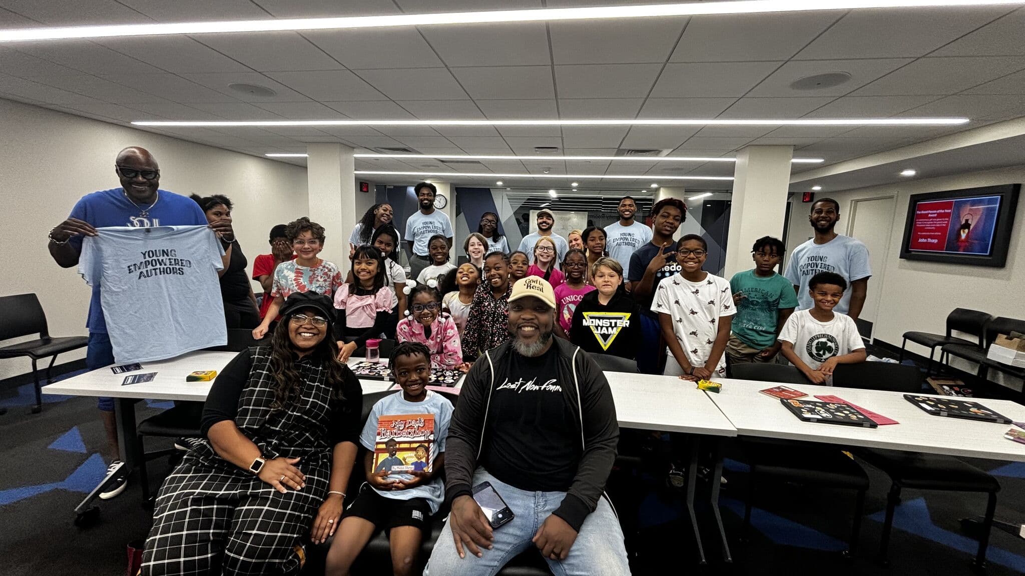 Young authors presenting their work